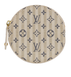 Louis Vuitton Mini Lin Round Coin Purse, Canvas, White/Grey, CT2077,DB,2*